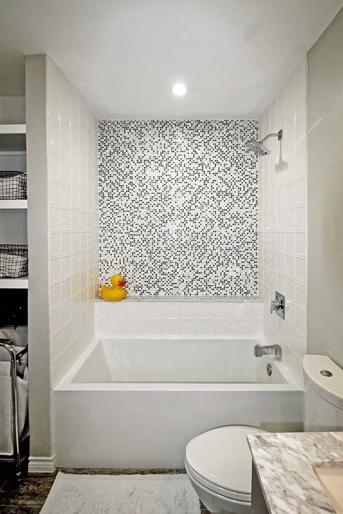 Ranch Contemporary Kids Bath Tub Tile Mosaic 2nd Floor Addition